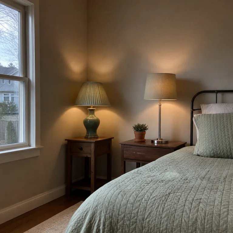 Ceramic and nickel bedside lamps paired with different shade shapes in the same sage color.