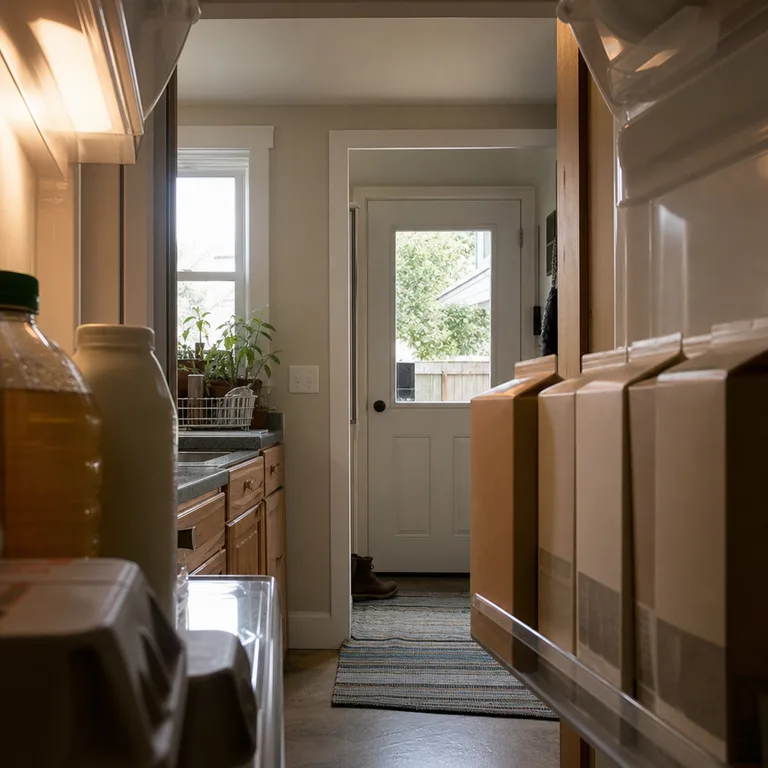 A refrigerator shelf row holding unopened groceries in their original packages.
