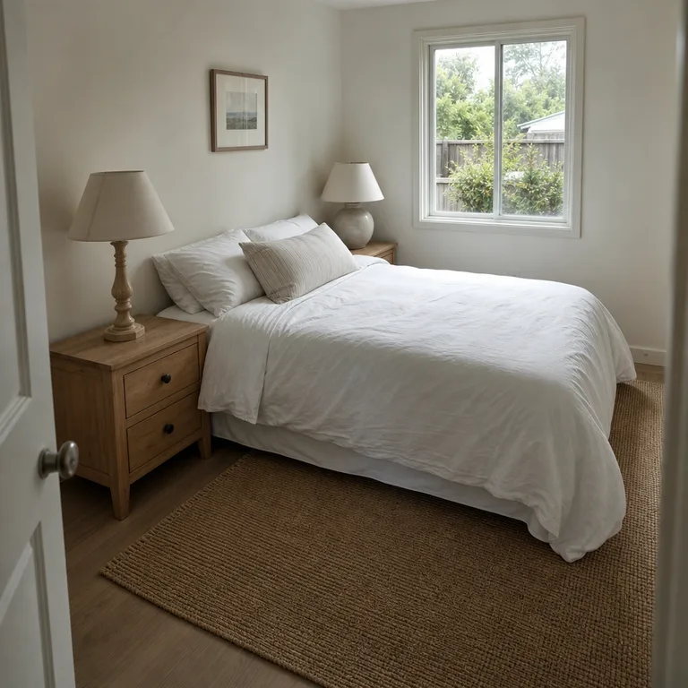 A slim wood lamp and wide ceramic lamp made cohesive by similarly proportioned tapered shades.