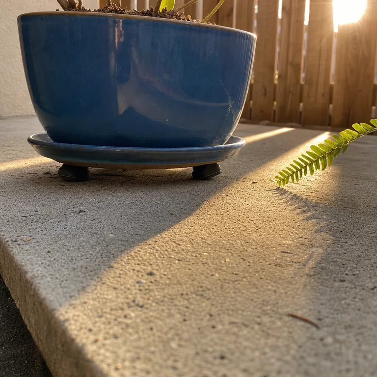 A ceramic planter raised on pot feet with its drainage hole visible.