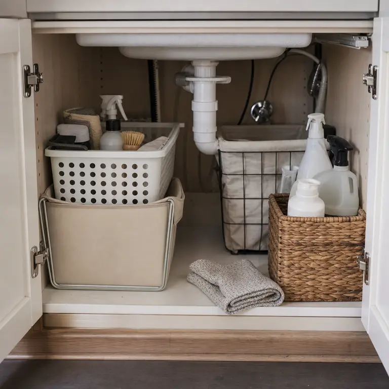An open space below the drain trap allows easy leak checks and plumbing access.